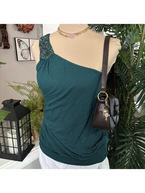 one strap beaded teal y2k top